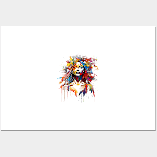 Beautiful Woman with rainbow hair painted effect Posters and Art